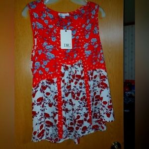 Beautiful red and white blouse.  Size Large